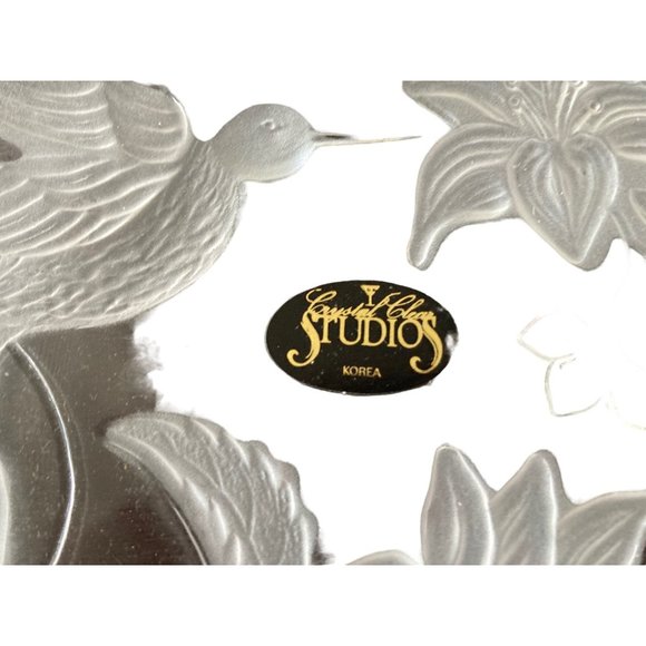 NIB CLEAR & FROSTED GLASS HUMMINGBIRD HEART- Shaped Dish Bowls Trinket Candy 6” - Picture 3 of 6